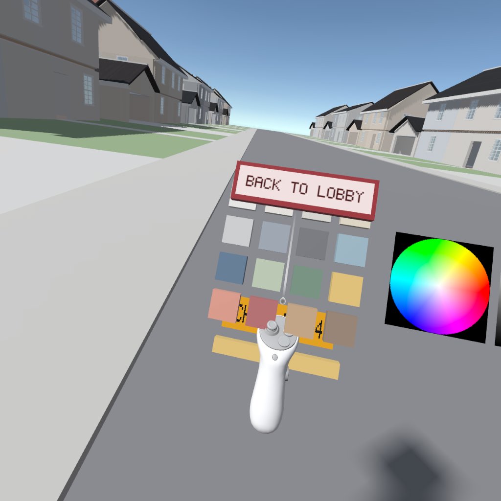 The in-headset colour palette floating above a controller, with a colour wheel beside it